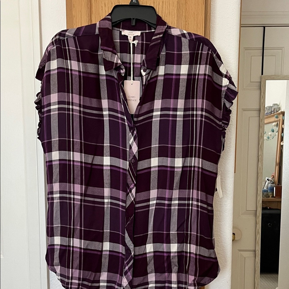 Plaid Women's Top in Purple and White